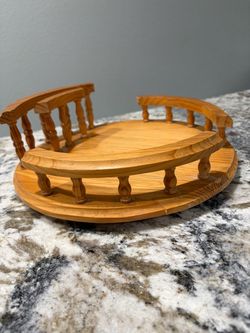 Vintage Hand Crafted Solid Oak 11” Table Top Lazy Susan w Railing Napkin Holder