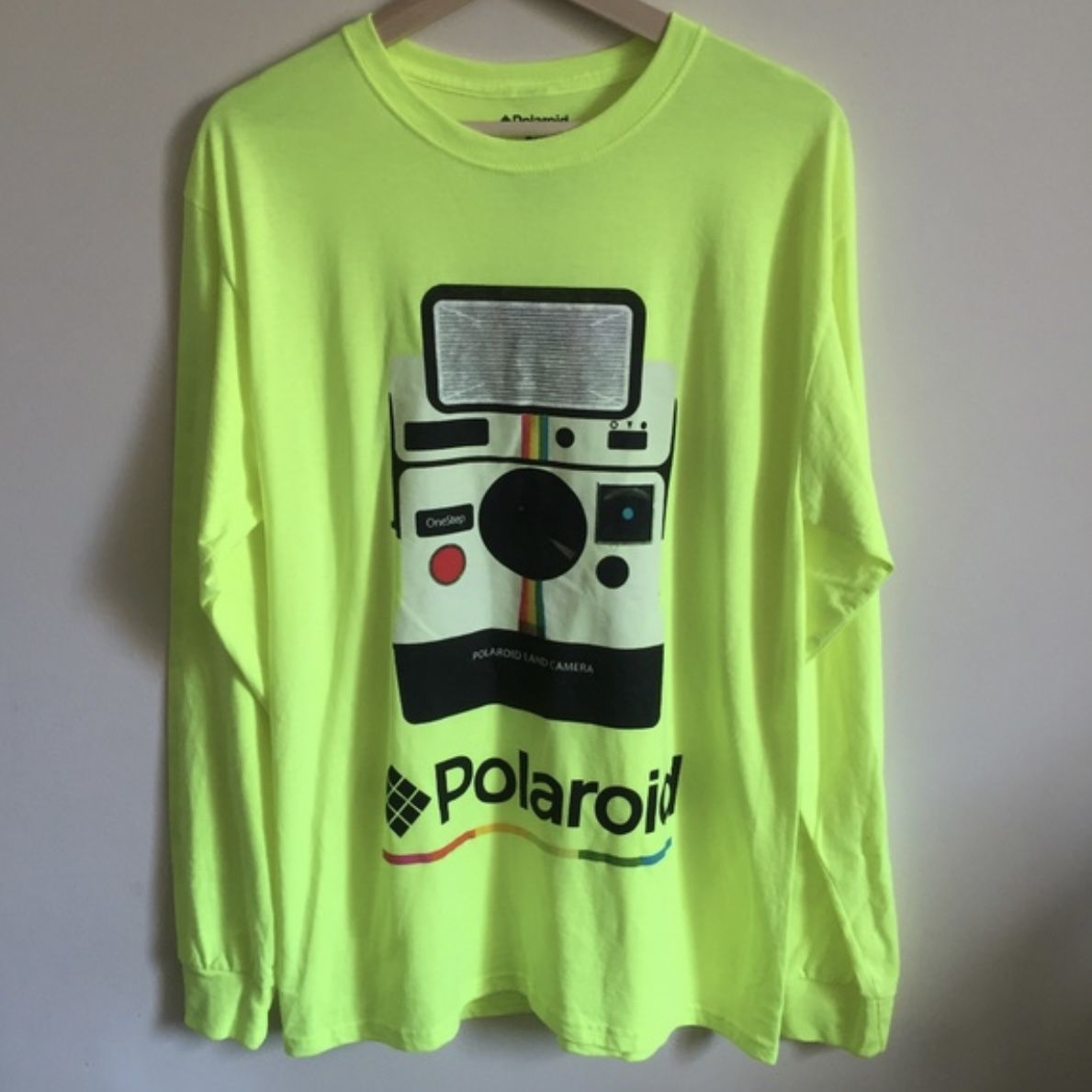 POLAROID Neon Yellow Capture and Remember Insant Camera Graphic Long Sleeve Tee