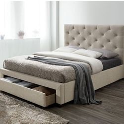 Brand New Beige Underbed Storage Drawer Full Size Bed Frame