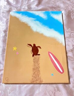 Original Beach Sea Turtle Canvas Painting