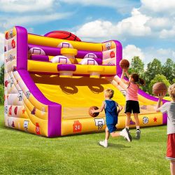 13x10x10 Ft Inflatable Basketball Hoop Shot with Blower, 5 Hoops, 4 Balls, Portable Inflatable Basketball Game Ideal for Organized Events, Carnivals, 