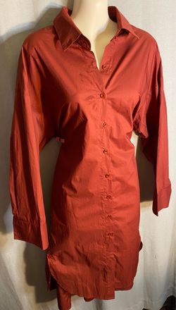 Rust Red Button-Down Shirt Dress