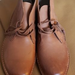 CLARKS MENS BUSHACRE 2 DARK TAN LEATHER SHOES