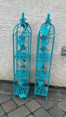 Turquoise Metal Decorative Shelving Units – Set of 2