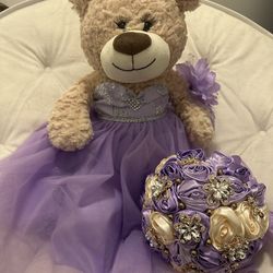 Lilac Teddy Bear With Bouquet 