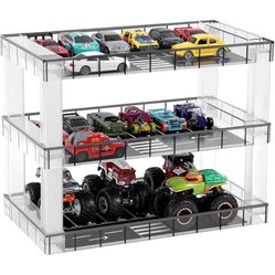 Display Case for Hot Wheels & Matchbox Cars,1/64 Scale Diecast Toy Car Storage,Parking Garage Diorama - Freestanding Storage with 3 Levels 18 Spots