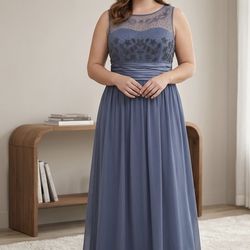 Jackie jon Sleeveless Dusty Blue Beaded Maxi Dress