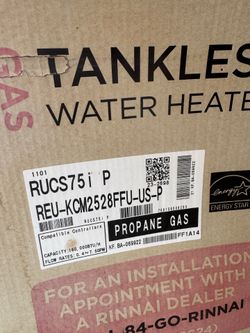 Rinnai tankless propane water heater.