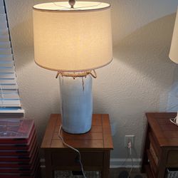 Wooden End Table & (2) Lamps