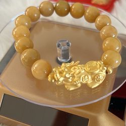 Pure Pixiu 24k Yellow Gold With Jadeite Jade 