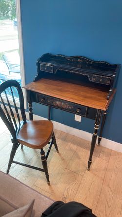 1989 vintage stencil Ethan Allen writing desk and chair