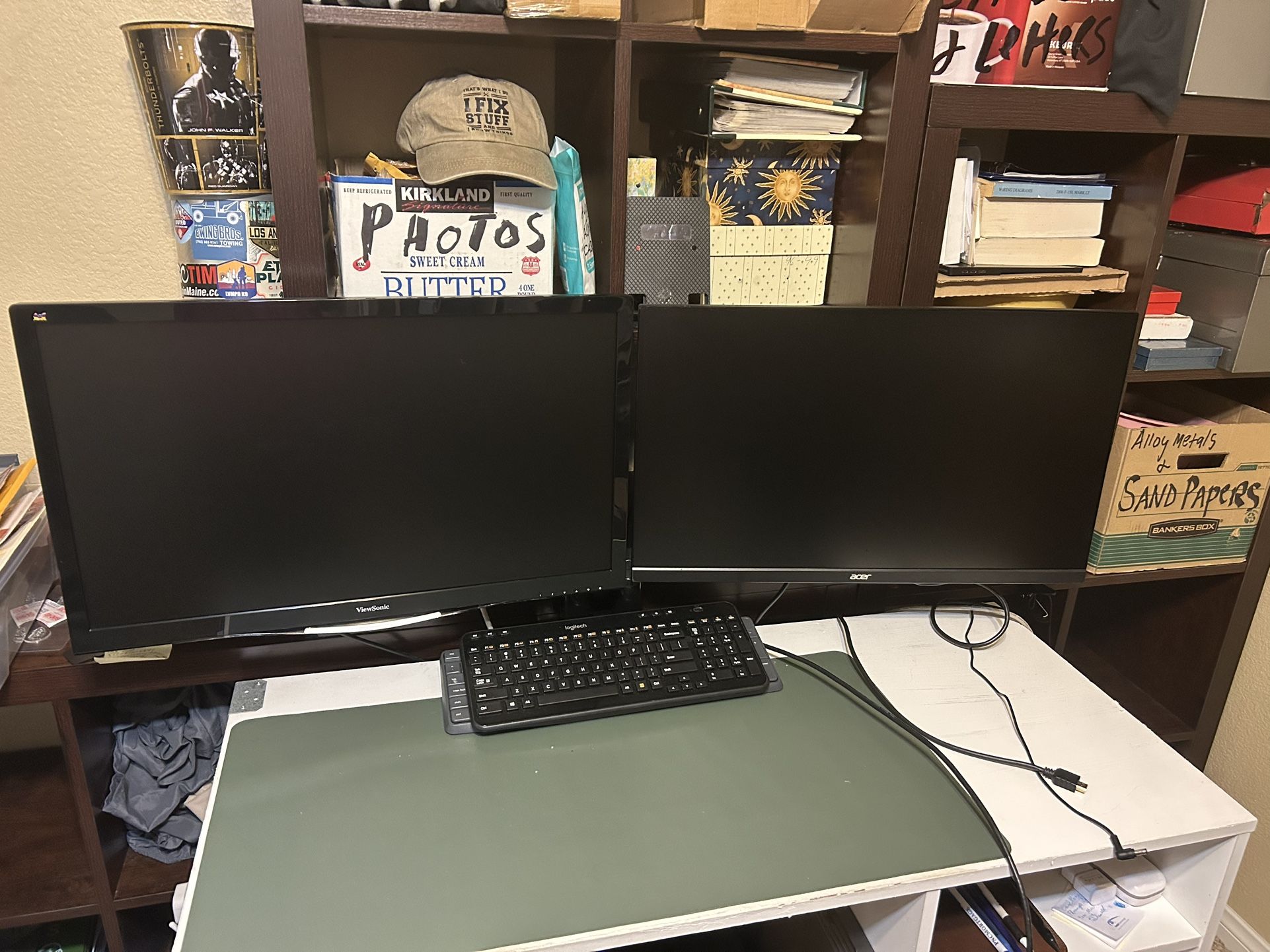 2x  27in monitors (Acer & View Sonic) Desk Mount & Cables 
