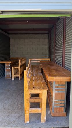 10ft & 8ft Heavy Duty Rustic Wooden L Bar Bench Set