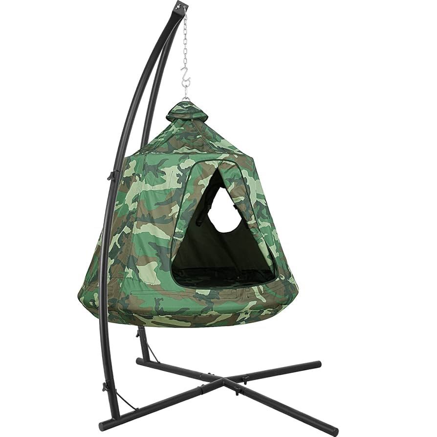 X-Shaped Hanging Tree Tent w/Swing Chair,Hammock Chair Stand Canopy w/Steel Frame,Indoor Outdoor Egg Basket Patio Seat w/Adjustable Solid Stand,Bedroo