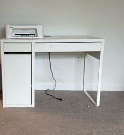 White Computer Desk with Storage Cabinet