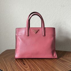 Authentic Prada Pink Saffiano Leather Top Handle Bag 