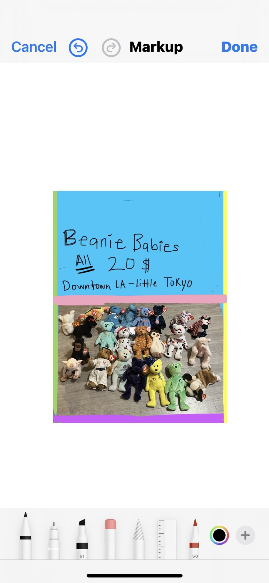 ALL BEANIE BABIES IN PICTURE 20$ pick up downtown LA little Tokyo area