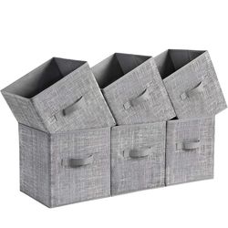 SONGMICS 11" Storage Cubes Non-Woven Fabric Bins w/ Double Handles Set of 6 - Gray
