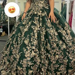 Emerald Green And Gold Quince Dress  