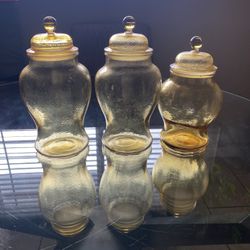 Vintage Amber Dimpled Glass Lidded Apothecary Ginger Jar with seal