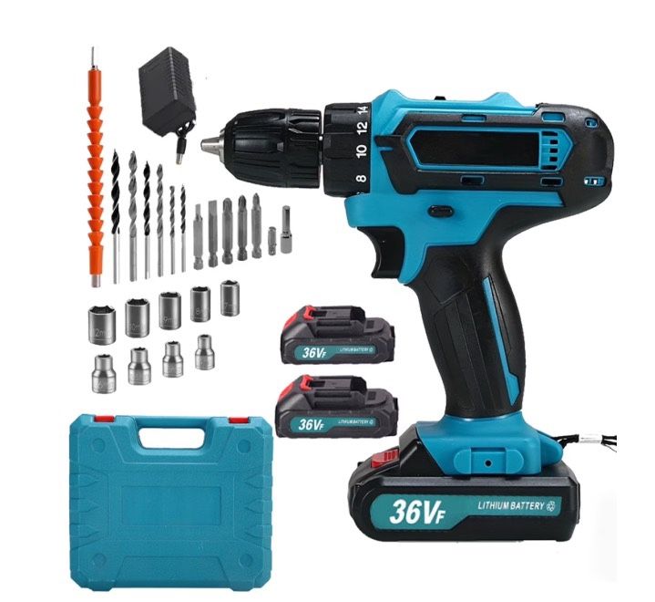 36VF24 Lithium-ion blue rechargeable drill drive Kit, zipper drill, variable speed control, handheld screwdriver for home and DIY projects - versatile