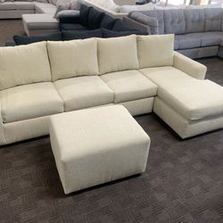 Cream Sectional Couch And Ottoman 