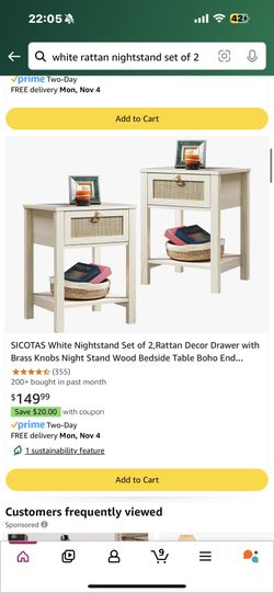 One Beautiful Mid Century Modern Off White Cream Rattan Set Of 2 Night stand