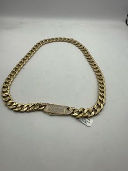 47.2 Dwt 14Karat Yellow Gold  (73.39gram) Cuban Link Monaco Style Chain w/ Clear Stones