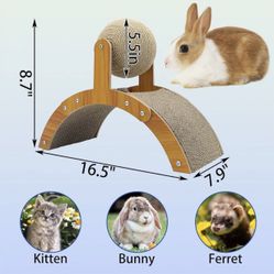 Natural Sisal Rabbit Scratching Ball w/ Cardboard Pad 2-in-1 Bunny Claw Scratcher Interactive Toys