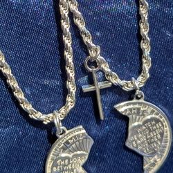 ✨👌Vintage Sterling Silver Mizpah Coin Two Piece Charm and Cross Pendants With Two 20" Rope Diamond Cut Necklaces 💎✨ 