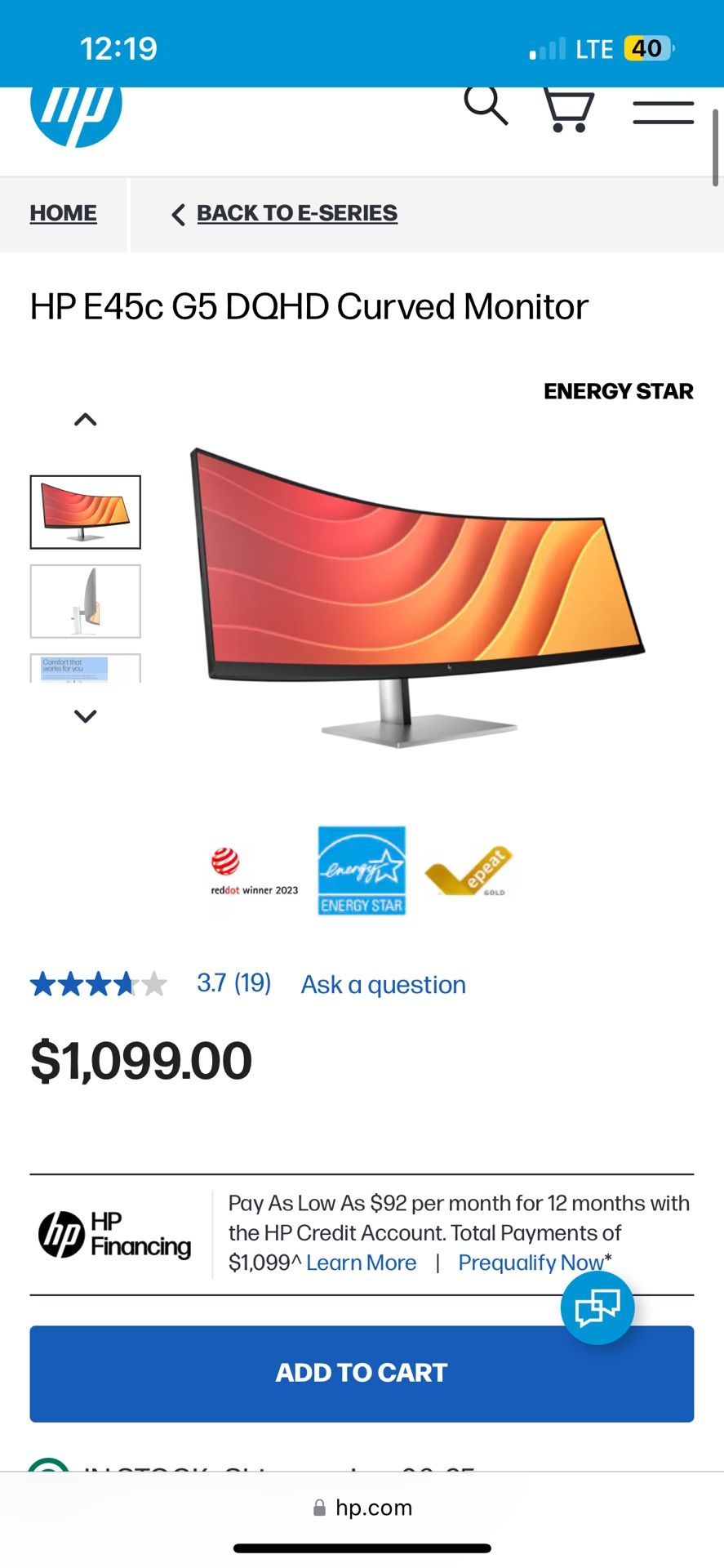 HP E45c G5 DQHD Curved Monitor BRAND NEW