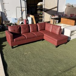 Cherry Red Leather Sectional Couch (Smaller Sized)