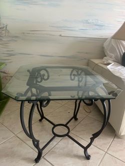 Glass Side / Night Table – Modern Metal Base