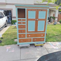 Old Solid Wood Distressed Armoire. 