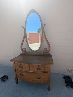 Antique Oak Dresser with Oval Mirror