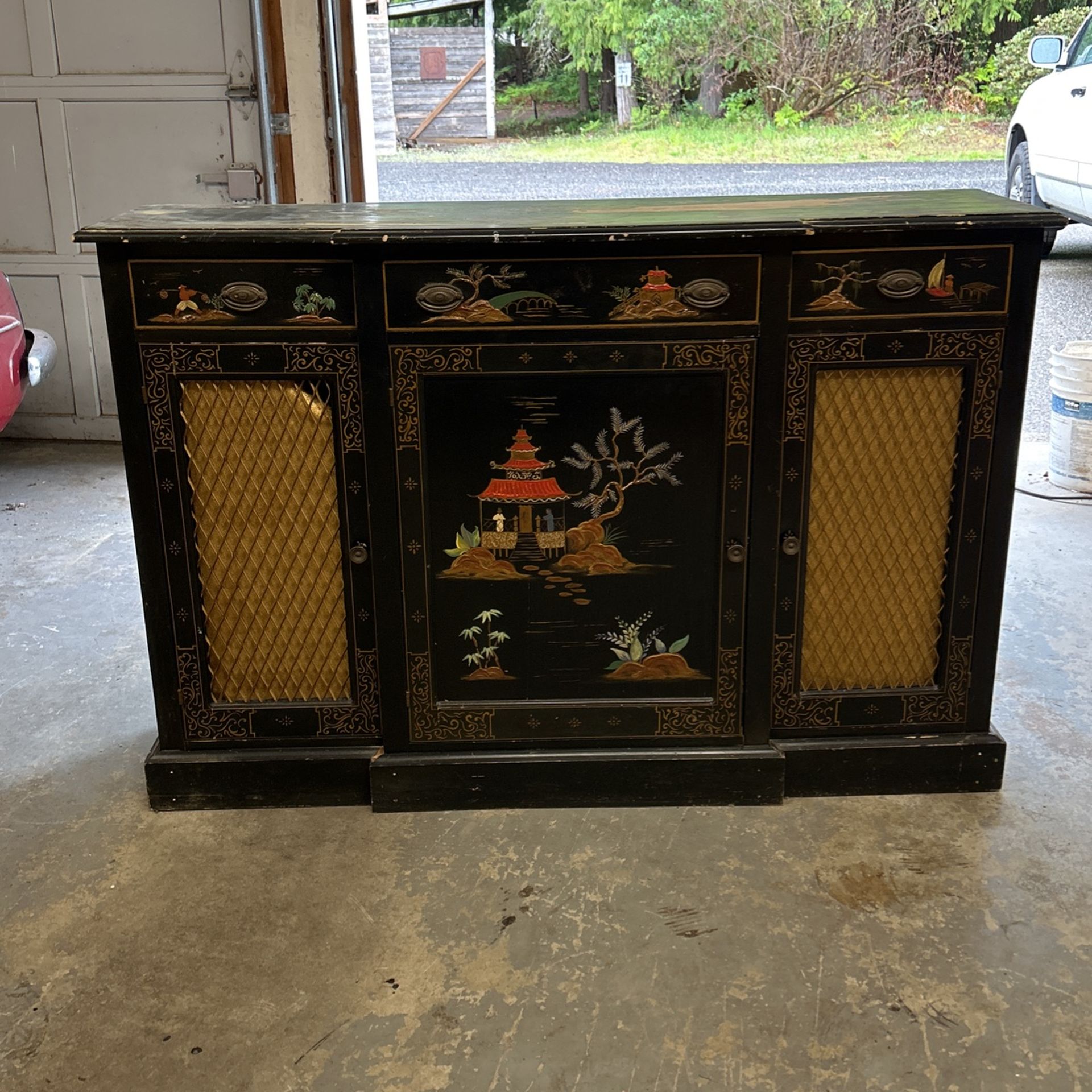Black Asian Inspired Sideboard . Needs A Lot Of Love. 