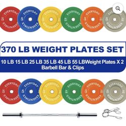 370lb Weight Plates With 7ft Barbell