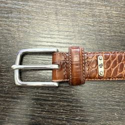 Ralph Lauren Brown Leather Belt Crocodile Embossed Designer XL