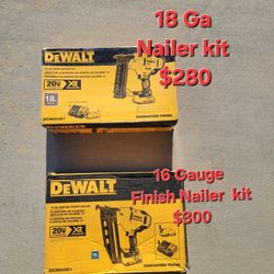 Dewalt 18 Gauge Brad Nailer Kit 20v $280 - Dewalt 16 Gauge Finish Nailer Gun Kit 20v $300