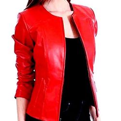 Bright Red Real Leather Rare EXCENT Outwear