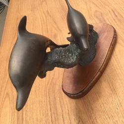 Vintage Heavy Metal Dolphin Sculpture