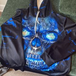 Blue Flaming Skull Hoodie