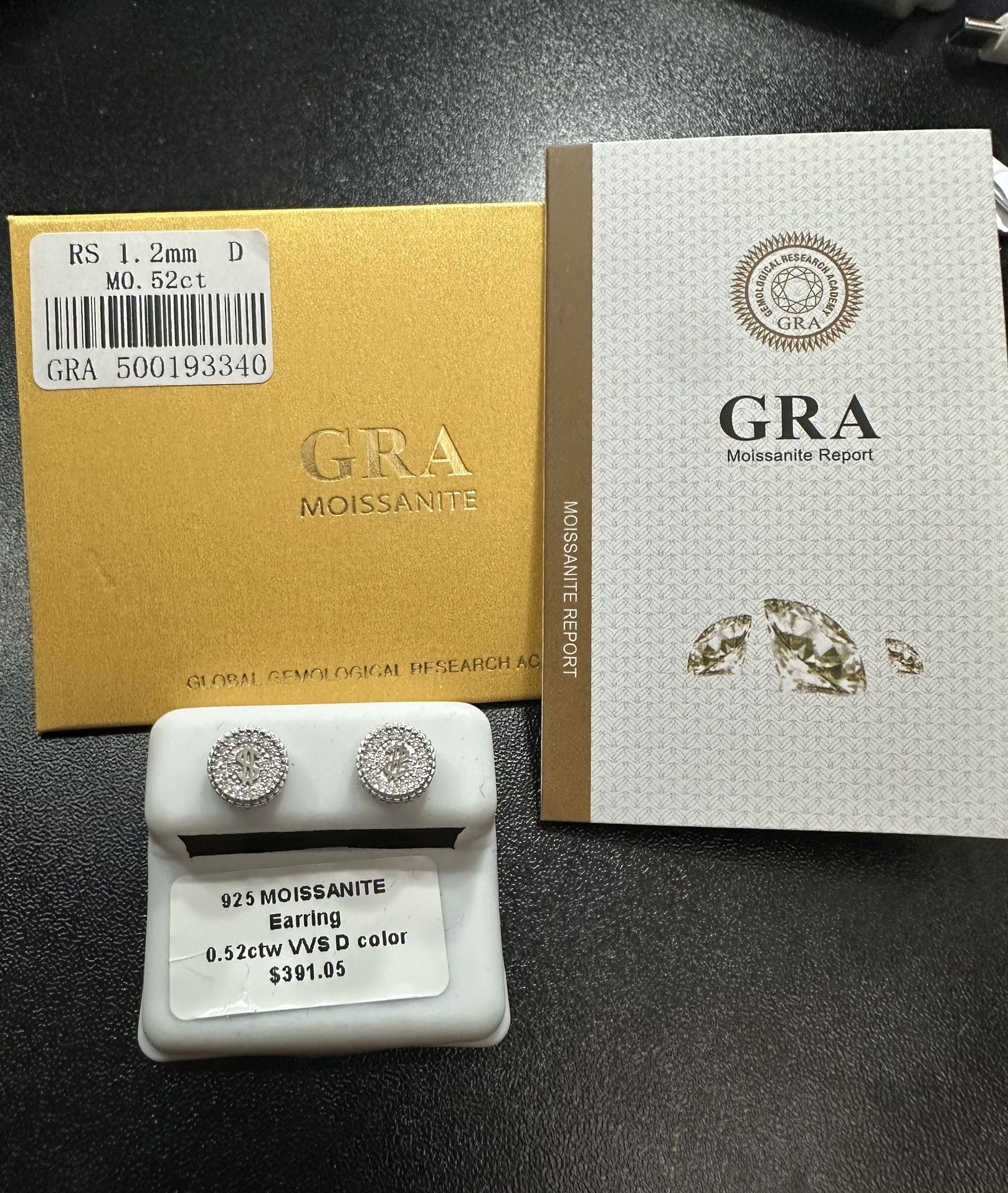Dollar Sign Moissanite Earrings, 925 Sterling Silver