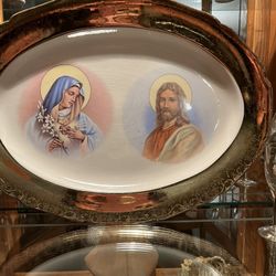 Vintage 1930s Sabin Crest-O-Gold 22K Gold Rim Religious Theme China Platter - 16 x 12 