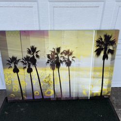 45”x 32” BEAUTIFUL STRETCHED CANVAS WALL ART “ PALM TREES & SUNFLOWERS “ Huge Reduction For Fast Sale !! ( XLNT )  👍🙌
