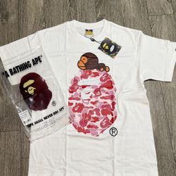 White And Pink Bape T Shirt Size Medium