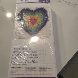 WonderArt latch hook rug kit, rainbow heart design, 12x12 inches (hook not included