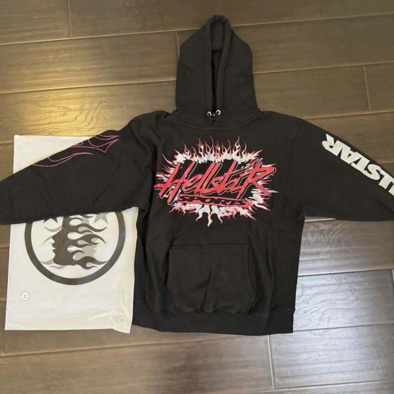 Hellstar Hoodie Chrome Sports Hearts Black Red Denim Jeans Tears Pullover Hoodie Small S