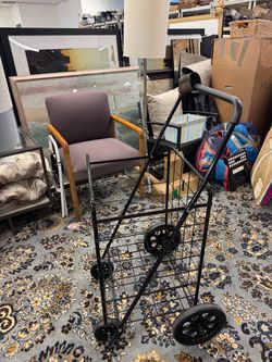 Black Folding Wire Shopping Cart on Wheels