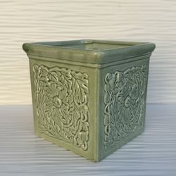 Elegant Stylish Mid Century Avocado Green Square Ceramic Planter Pot